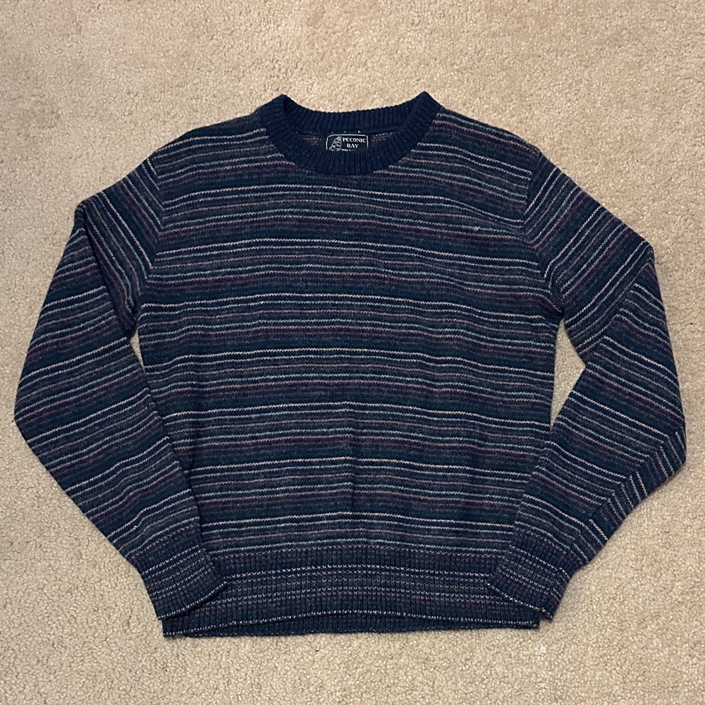 Vintage Peconic Bay Traders Men’s Navy Striped Sweater